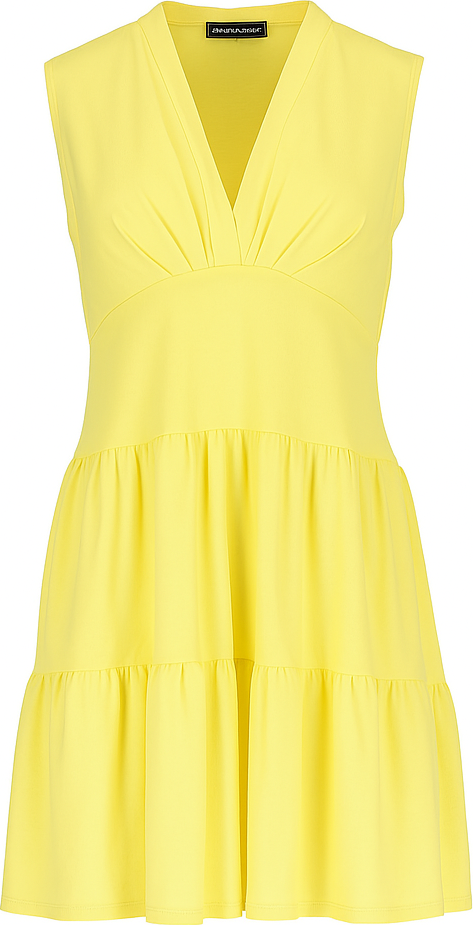 Zitronenfarbenes ärmelloses Jerseykleid mit V-Ausschnitt – Lockere Passform, knielang