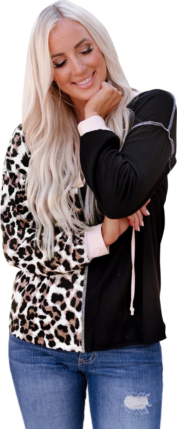 Zweifarbige Leopardenmuster Zip-Hoodie