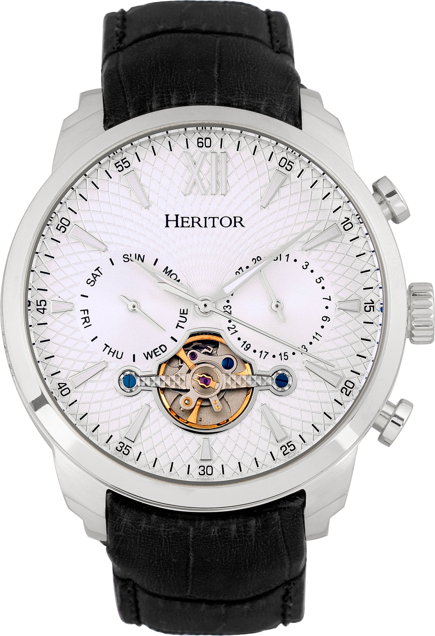 Heritor Automatik Arthur Semi-Skelett Lederarmbanduhr mit Tag/Datum