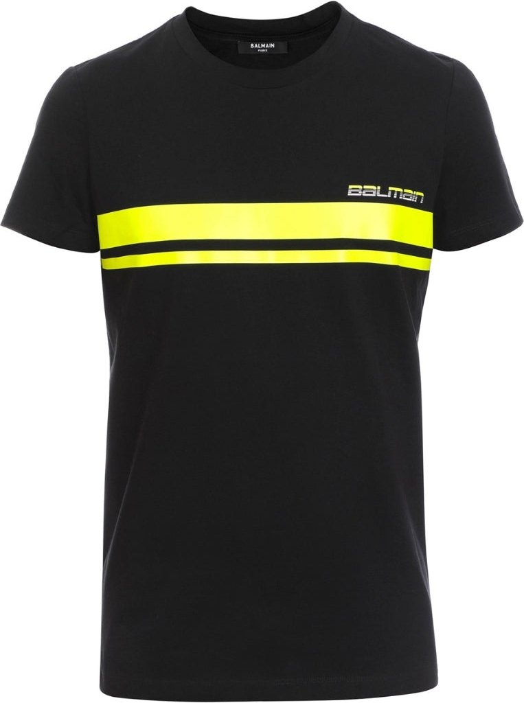 Balmain - Schwarzes T-shirt Mit Neonlogo