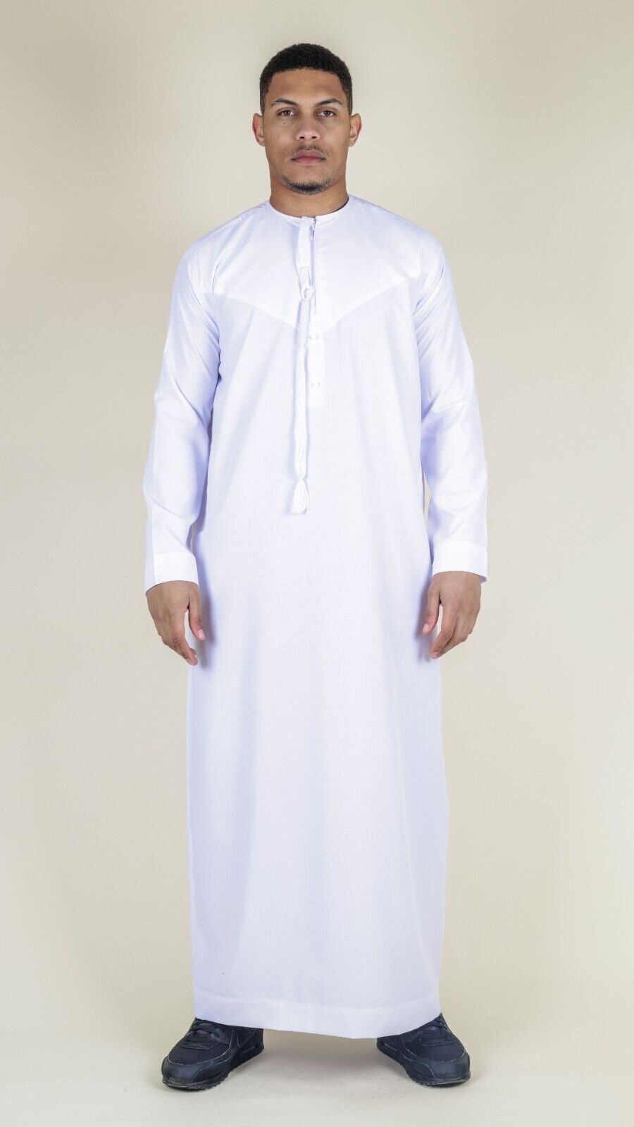 Weiße Thobe Emirati islamische Jubba-Robe für Herren, Eid-Quaste, reguläre Passform