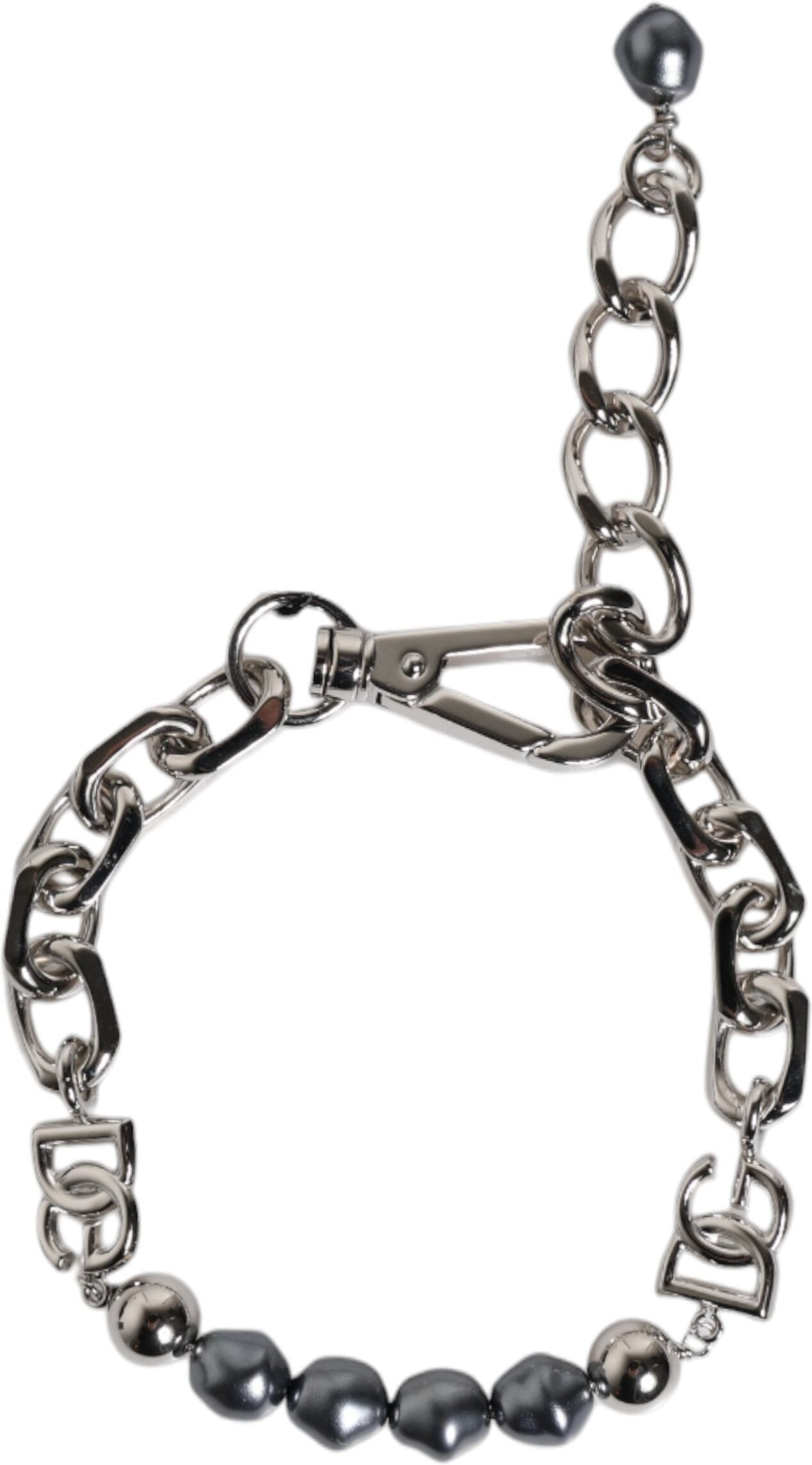 Silberfarbener Kettenarmband mit Lobster-Verschluss und Grauen Perlen