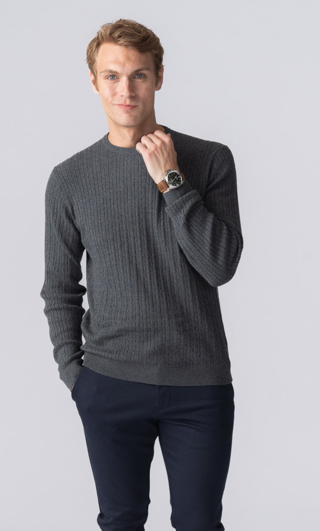 Pullover mit Zopfmuster – Charcoal Melange