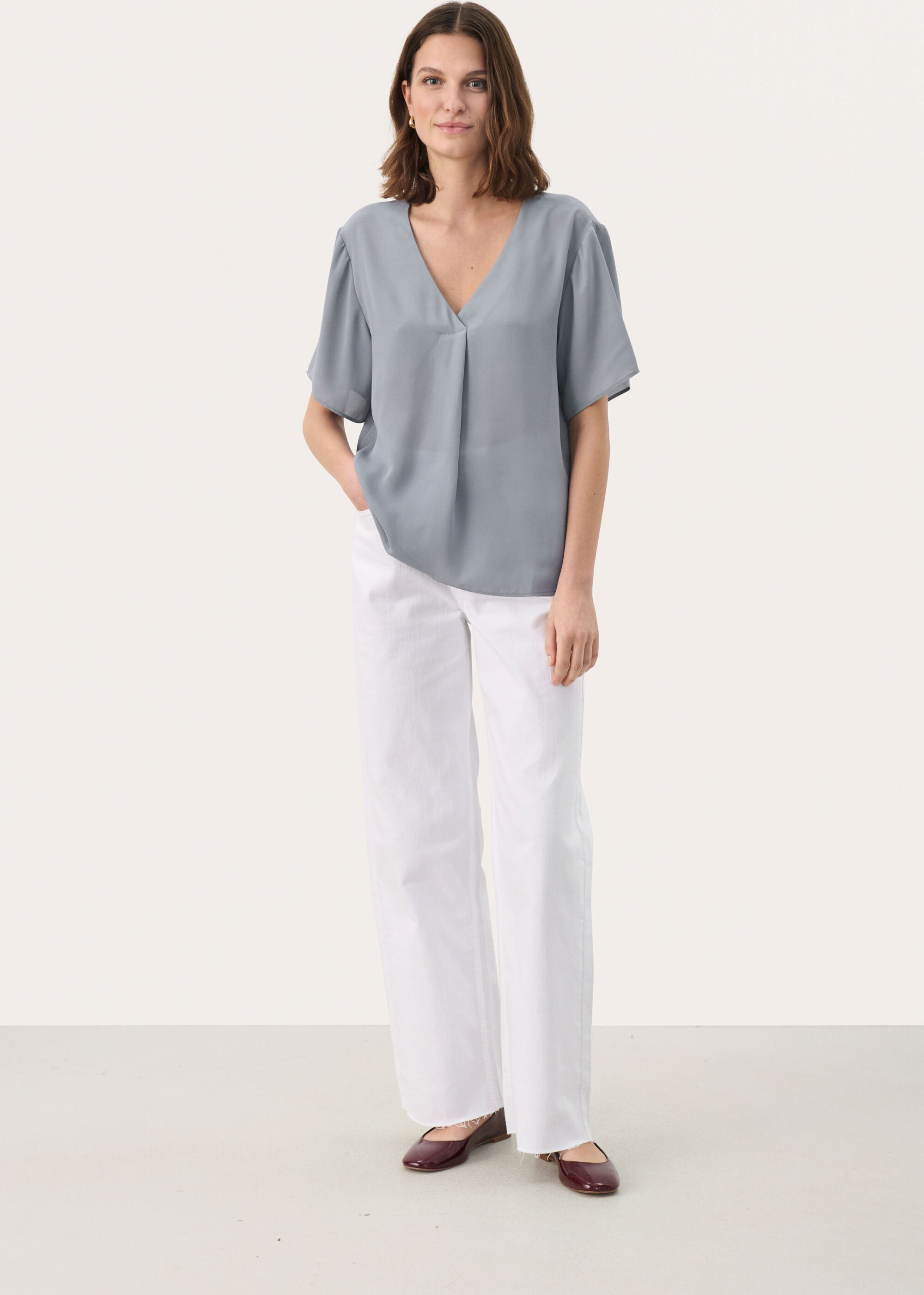 Kurzarm-Bluse Lockere Passform Tradewinds pale blue