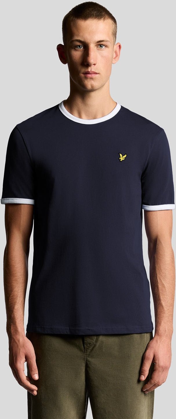 Lyle & Scott Ringer-Baumwoll-T-Shirt mit Rundhalsausschnitt – Marineblau