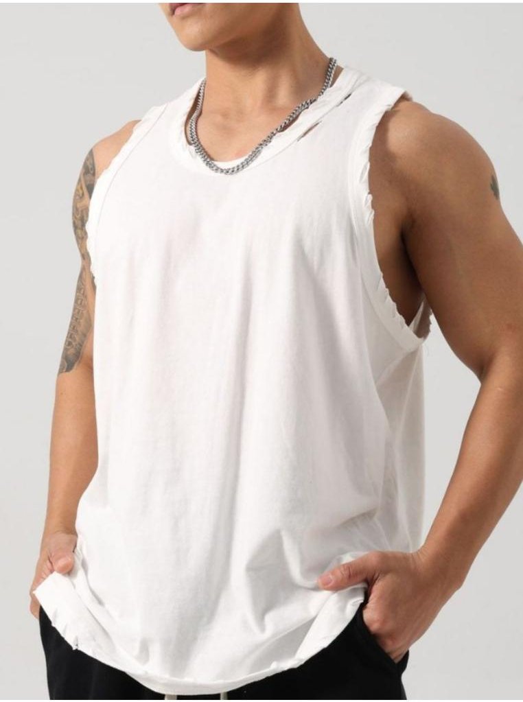 Thumbnail - Herren Plus-Size Tanktop mit abgenutztem Saum und Rundhalsausschnitt