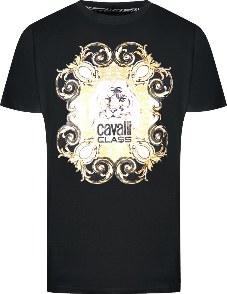 Thumbnail - Cavalli Class – Schwarzes T-Shirt mit Tiger-Emblem-Design