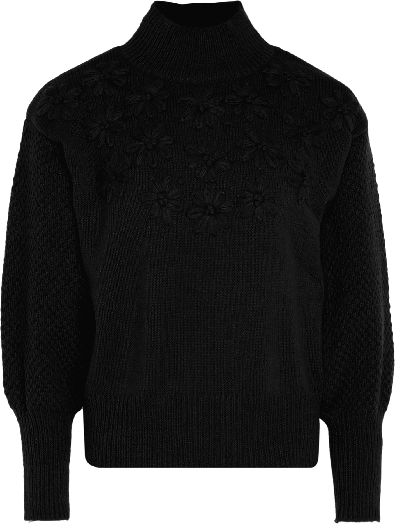 Mymo Pullover mit Blumenstick Damen schwarz