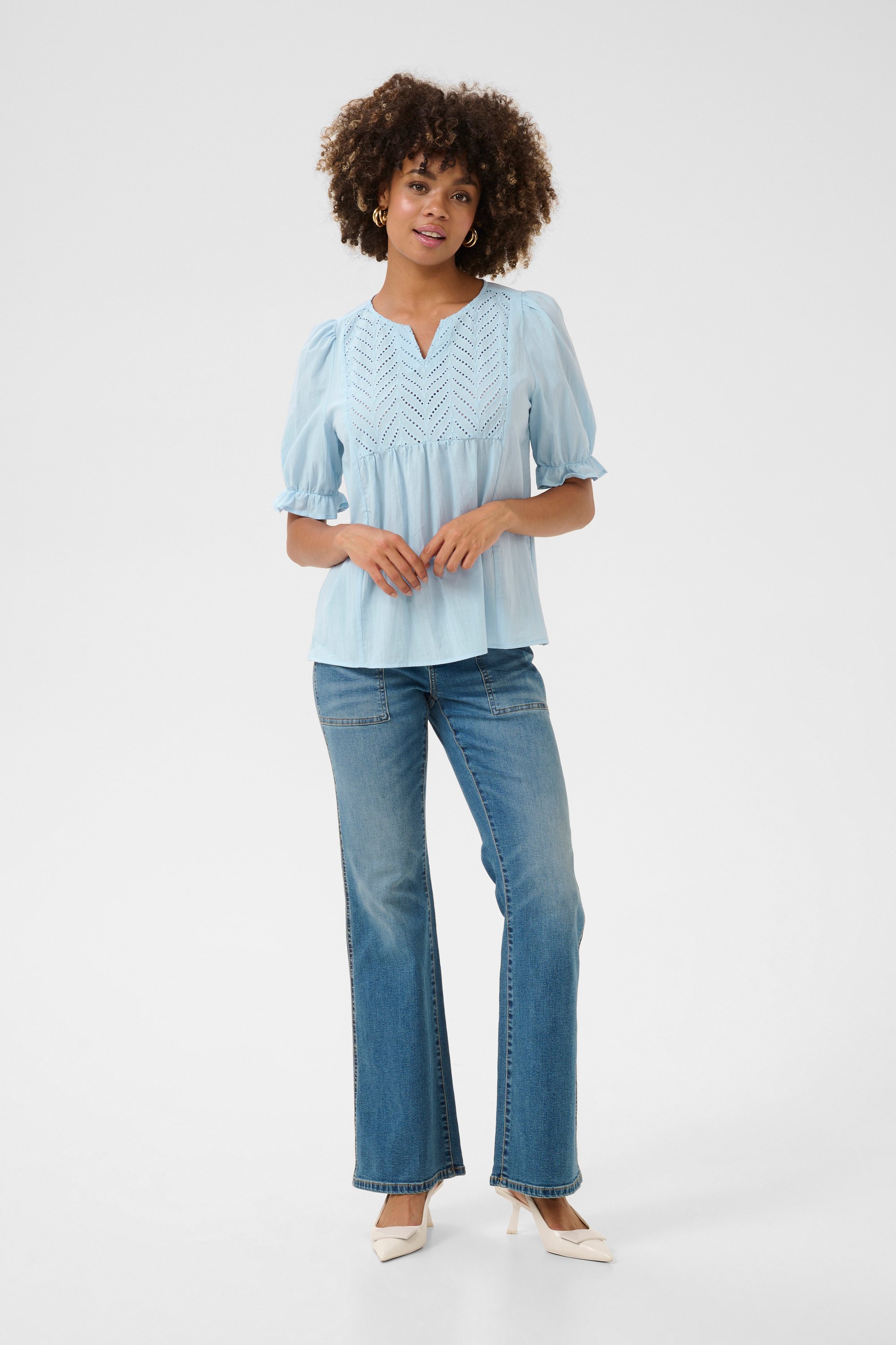 Thumbnail - Kurzarm-Bluse Relaxed fit Cashmere Blue pale blue