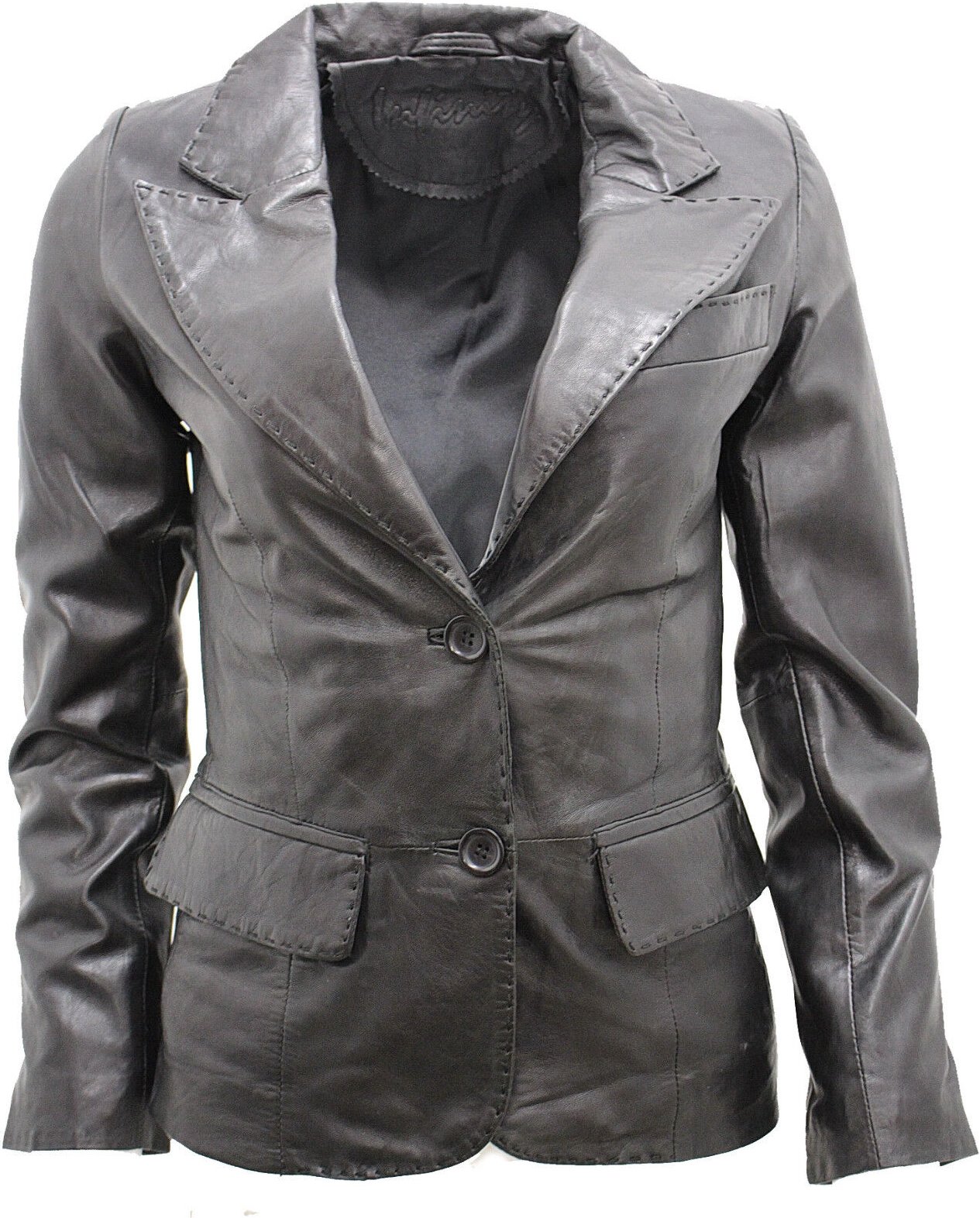 Damen-Blazerjacke aus Leder mit 2 Knöpfen – Newport