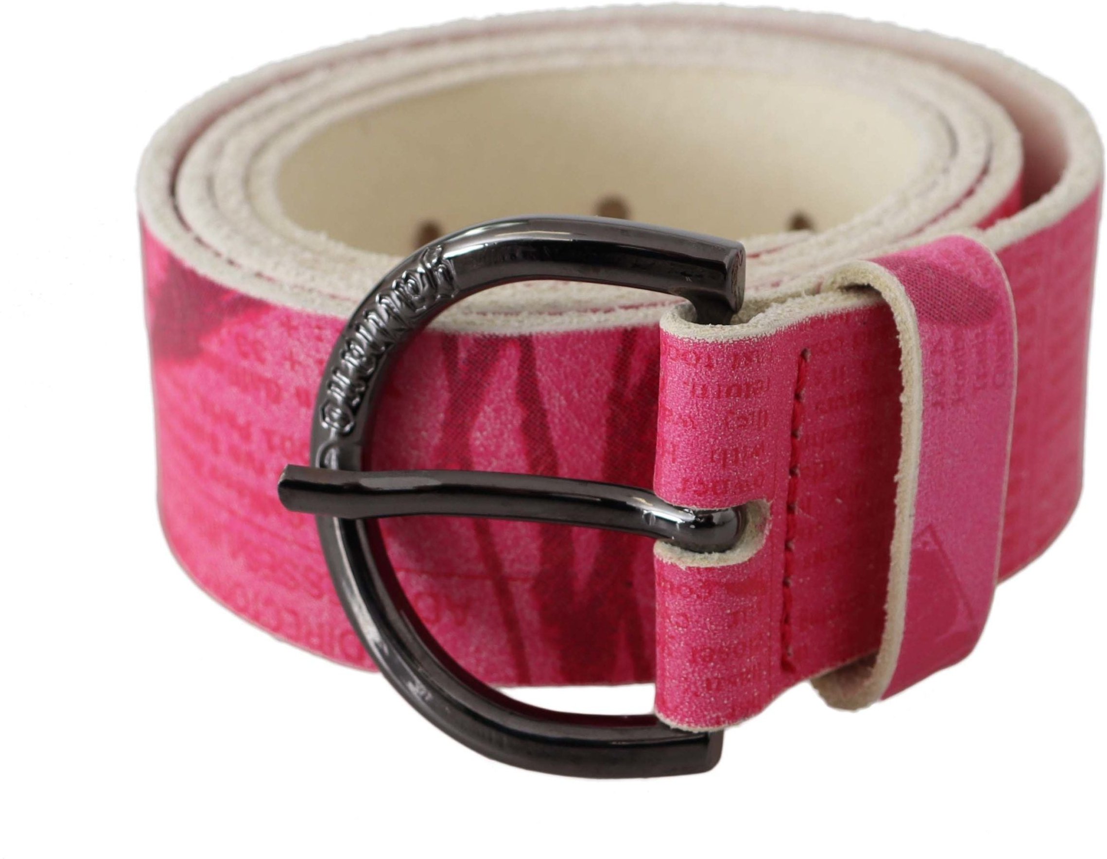 John Galliano Pink Leather Letter-Logo Design Rundschnallen-Gürtel