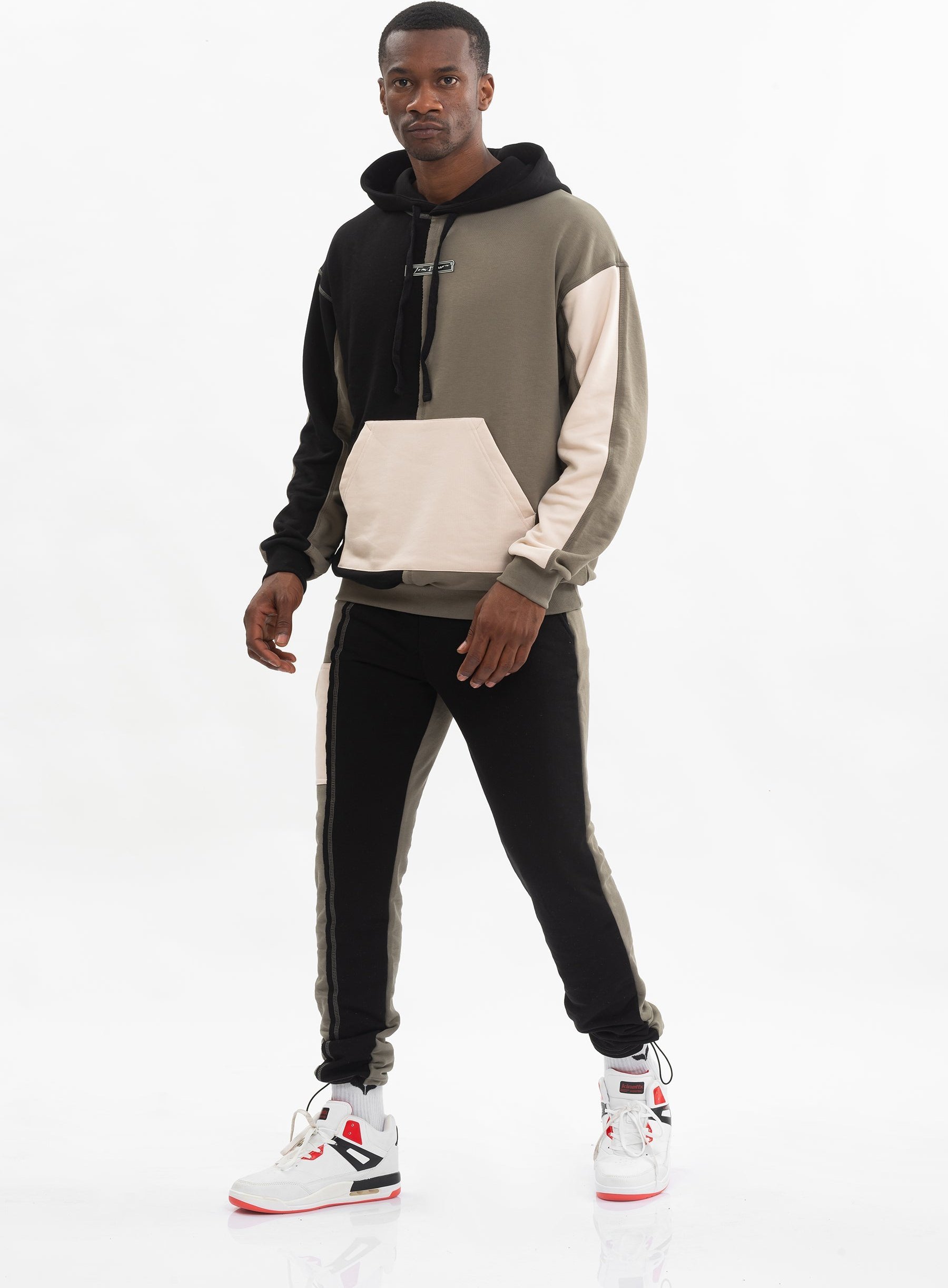 Tom Barron Herren-Tricolor-Freizeit-Trainingsanzug-Set in Oversize