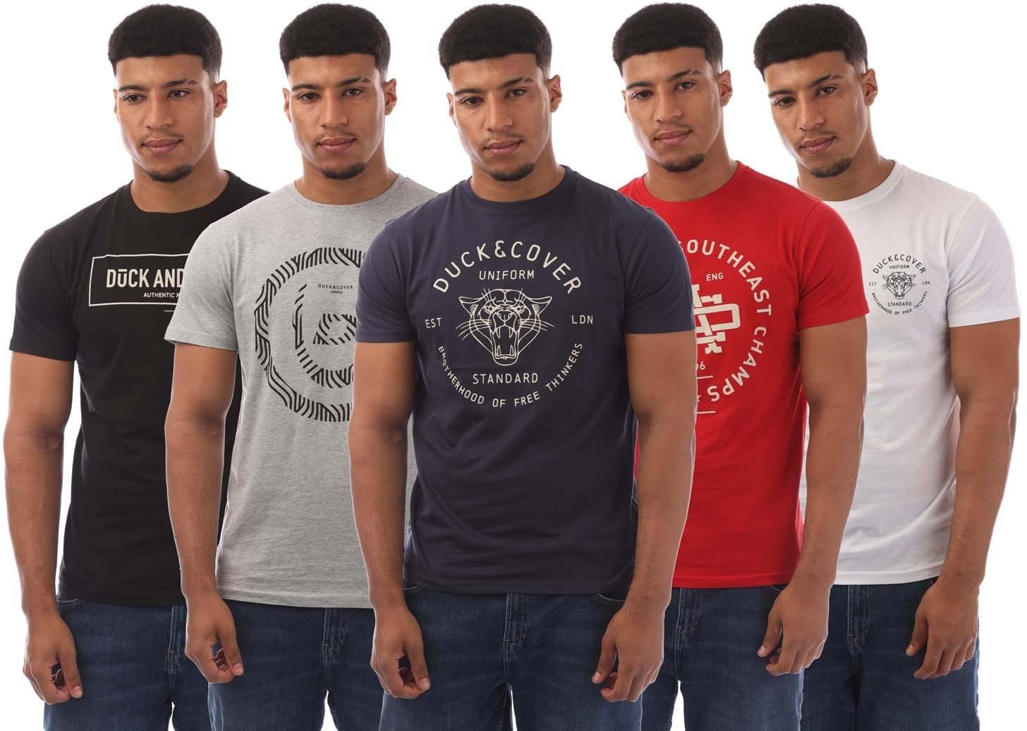 Duck and Cover - "Belvadier" T-Shirt für Herren (5er-Pack) (Schwarz/Marine/Rot/Weiß)