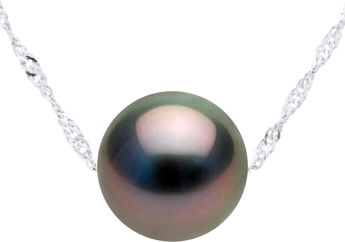 Halskette, echte Tahiti-Zuchtperle, rund, 9–10 mm