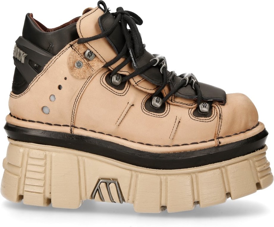 New Rock M-106-S40 Beige Gothic-Stiefeletten aus Leder mit Plateau