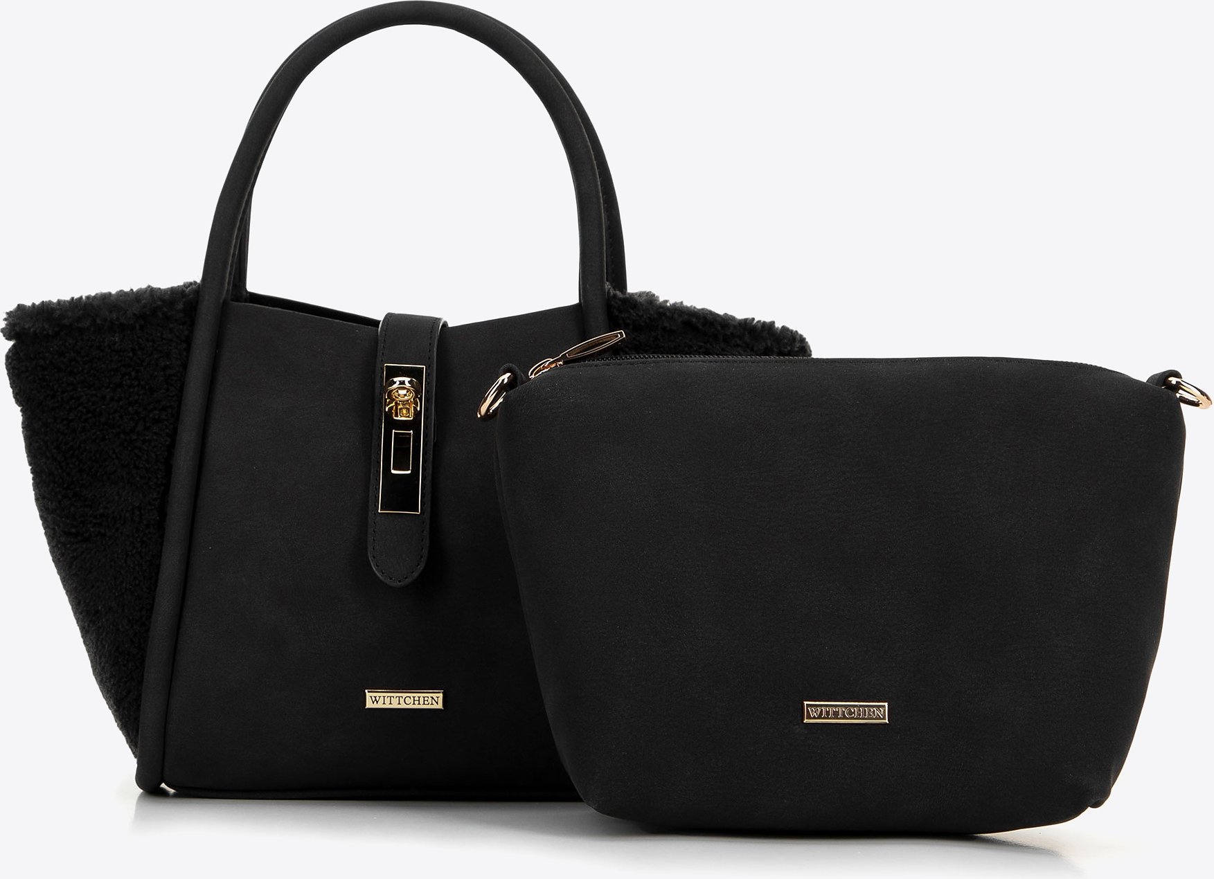 Wittchen Damenkoffer aus schwarzem Öko-Leder und Fell
