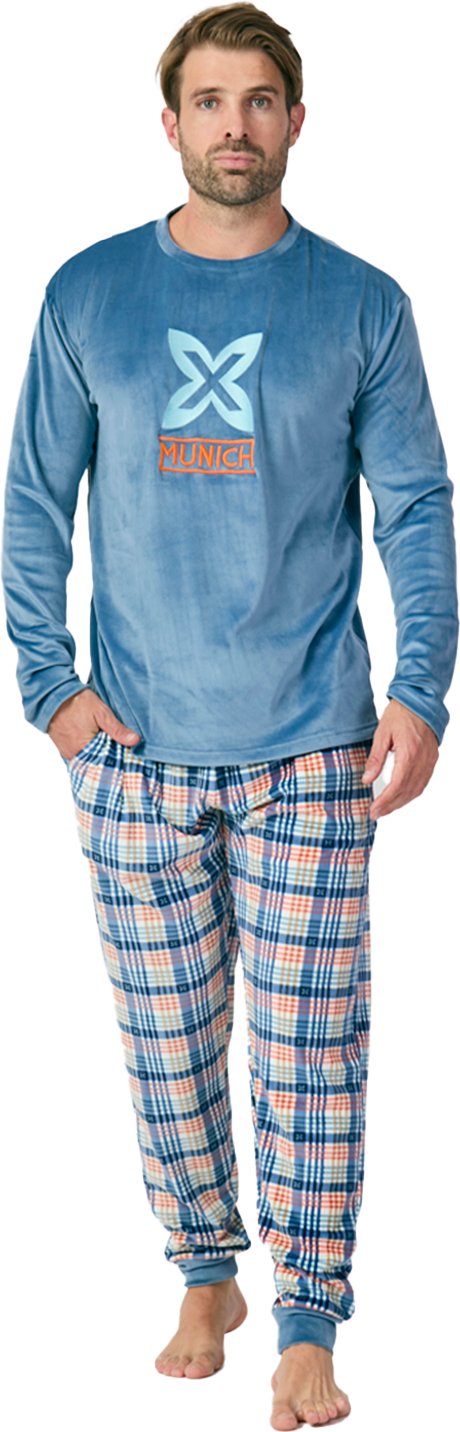 Langärmeliger Herren-Pyjama mit Rundhalsausschnitt aus Samt MU3