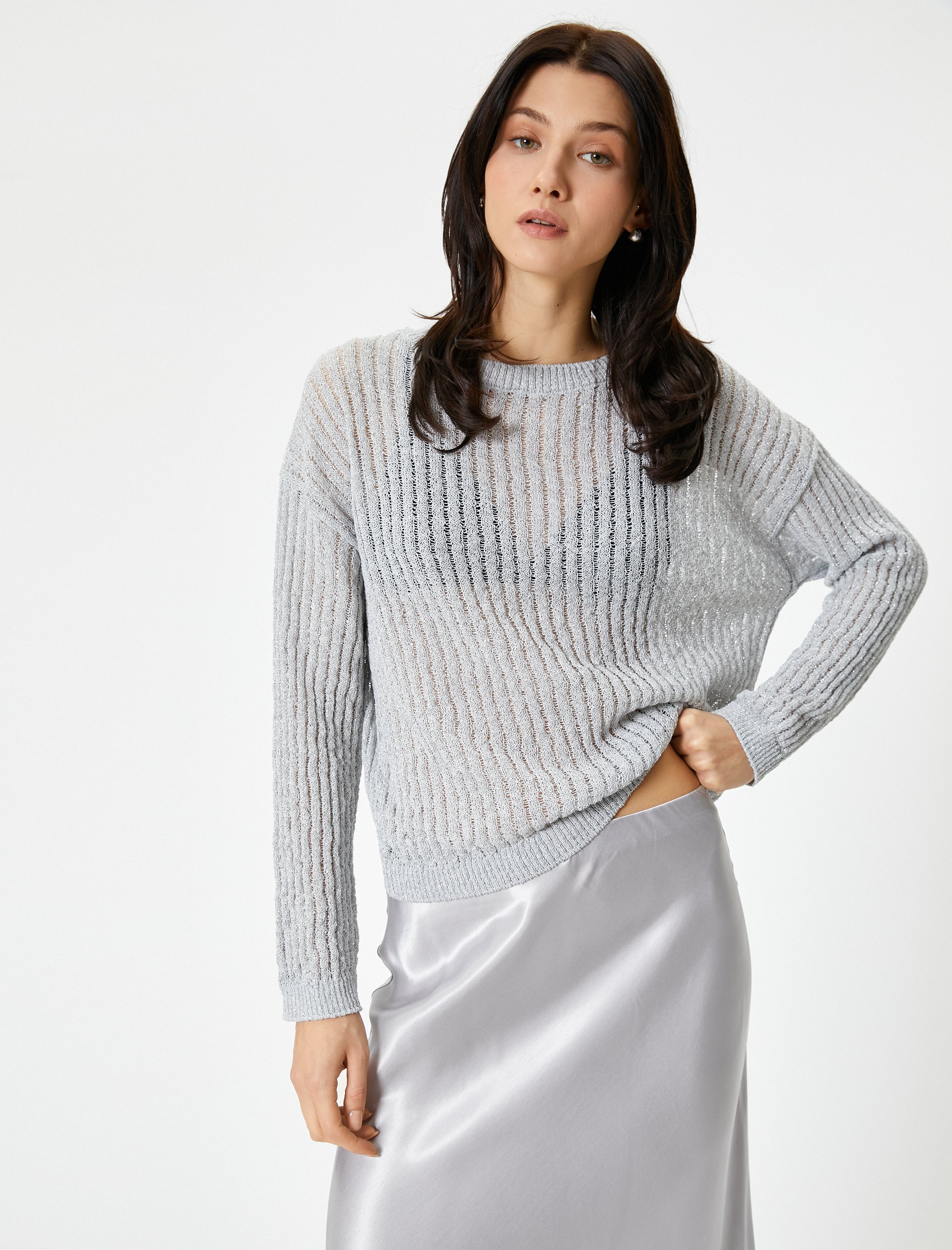 Koton Sweater Rundhalsausschnitt Ajour Sweater