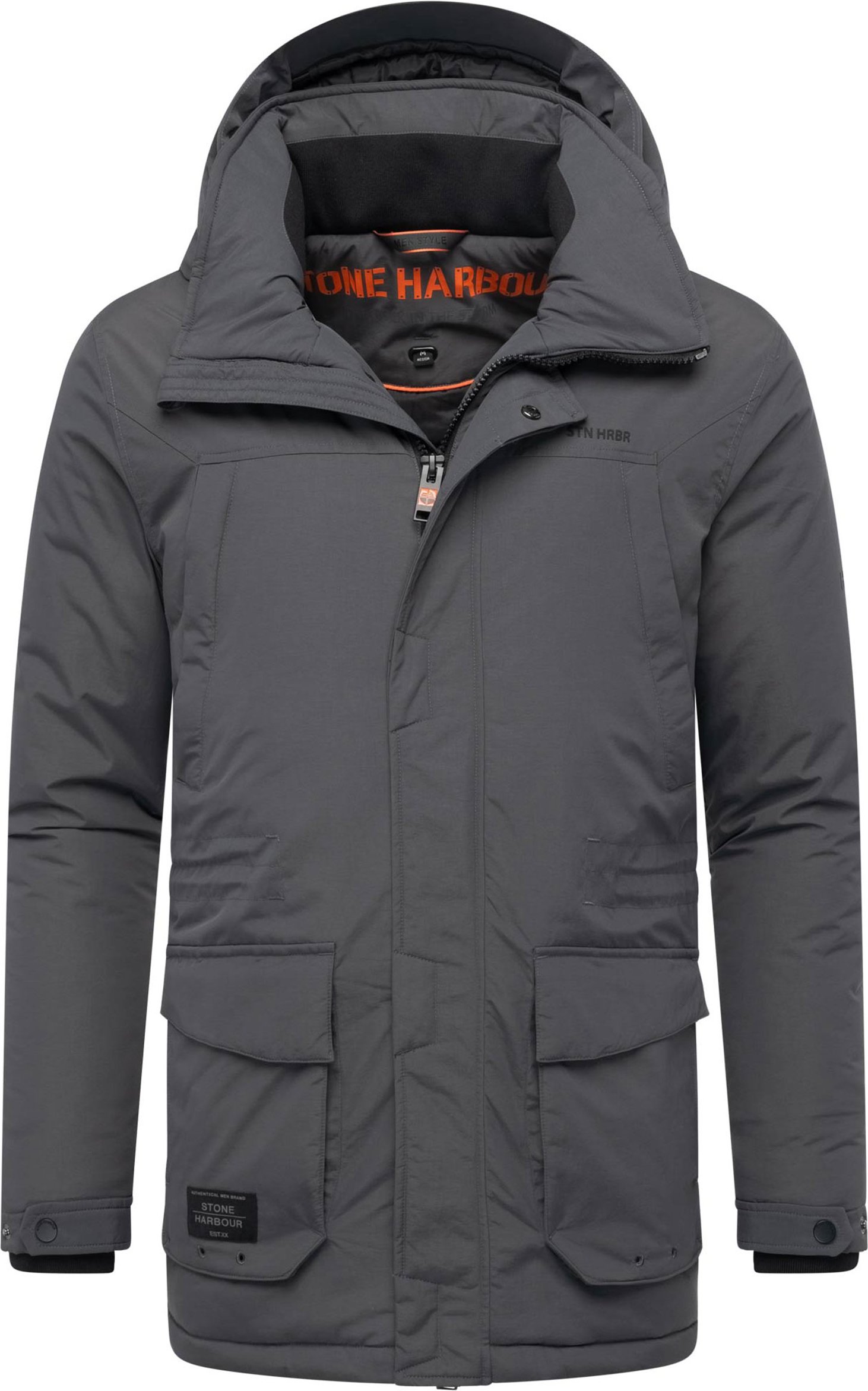 Stone Harbour Herren Parka Wadiim mit Kapuze & Zwei-Wege-Reißverschluss