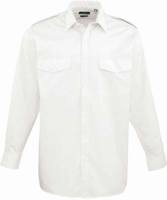 Premier - Pilotenhemd für Herren Langärmlig (Weiß)