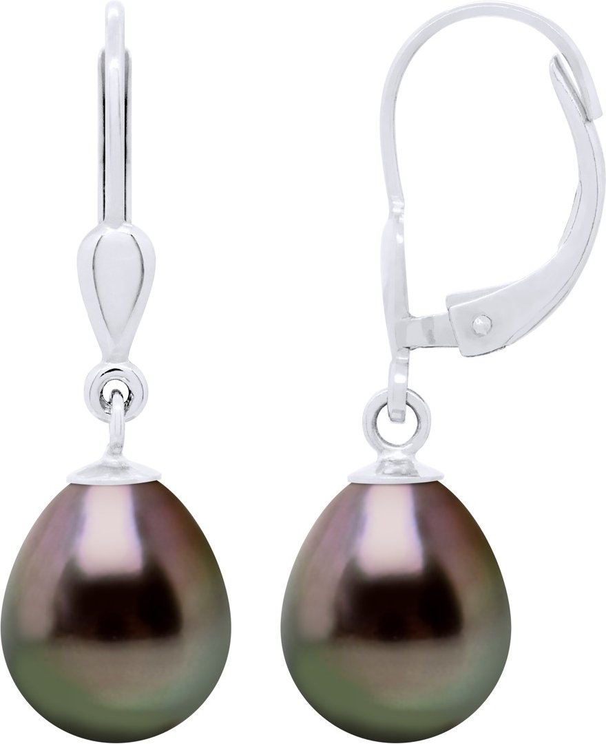 Ohrringe aus Weißgold 375 und echten Tahiti-Zuchtperlen Birne 9-10 mm