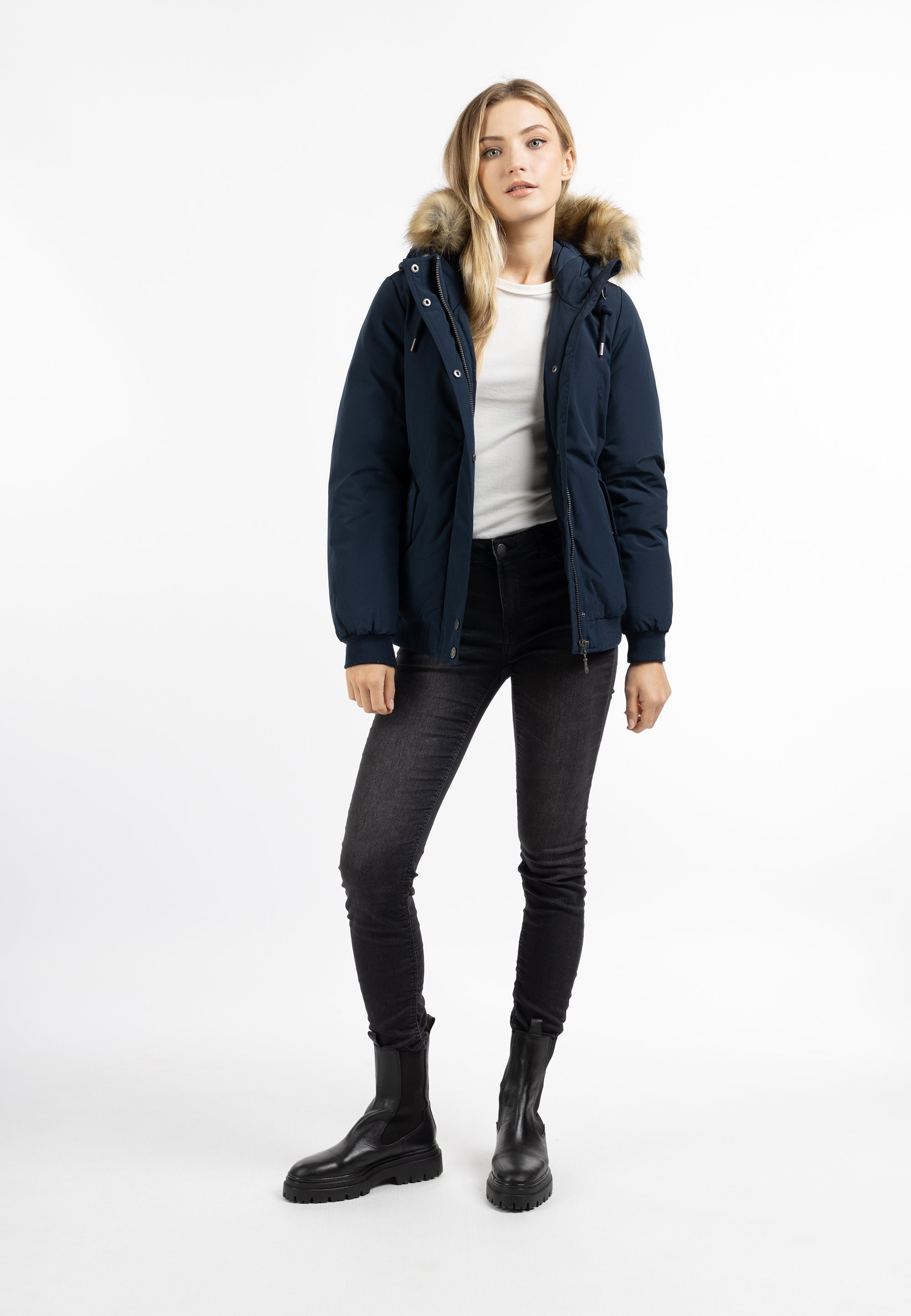 Dreimaster Winterblouson mit Kunstfellbesatz Damen Dunkelmarine