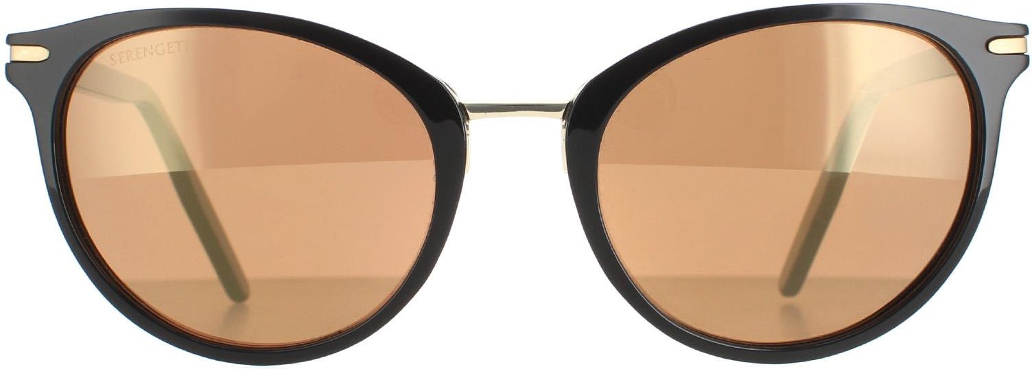 Serengeti Rund Damen Glänzend Schwarz Mineral Polarisiert Drivers Gold Elyna