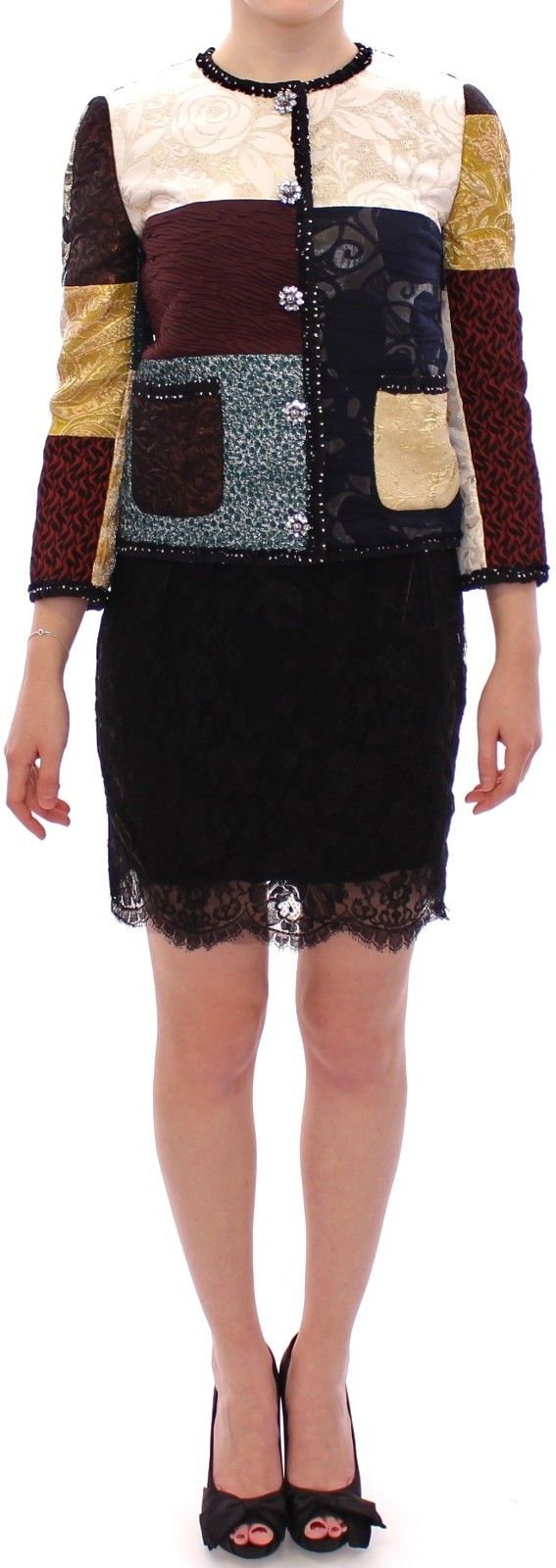 Dolce & Gabbana Patchwork Barocke Kristalljacke Mantel