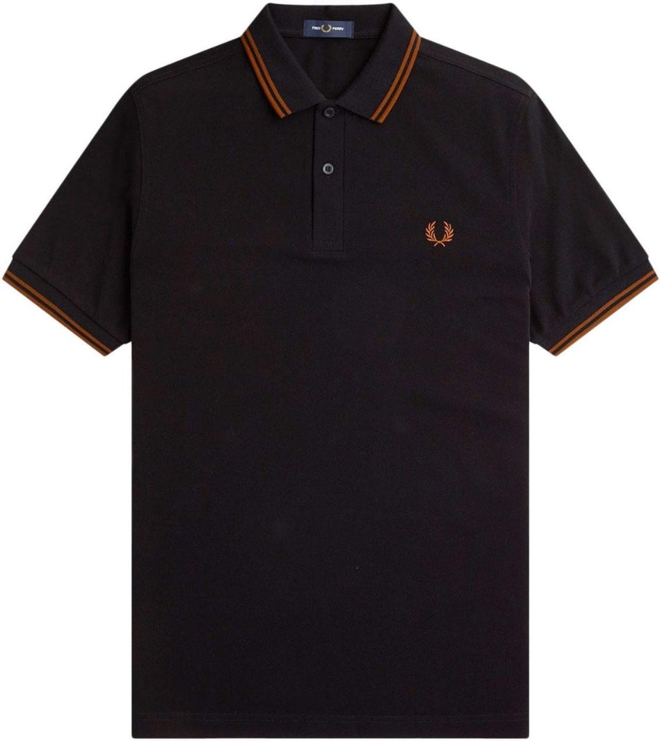 Fred Perry - Whiskybraunes Poloshirt Mit Doppelstreifenkragen In Schwarz