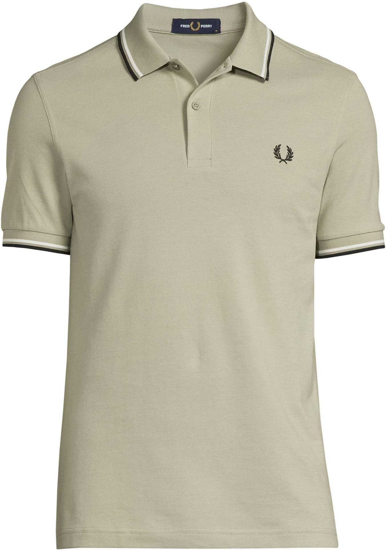 Thumbnail - Fred Perry Schwarzes hellgrünes Poloshirt mit Doppelstreifenkragen