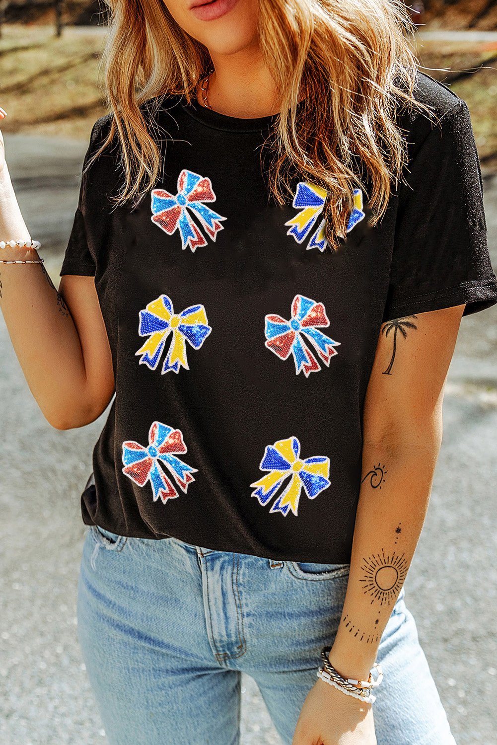 Schleifenmuster Kurzarm-T-Shirt