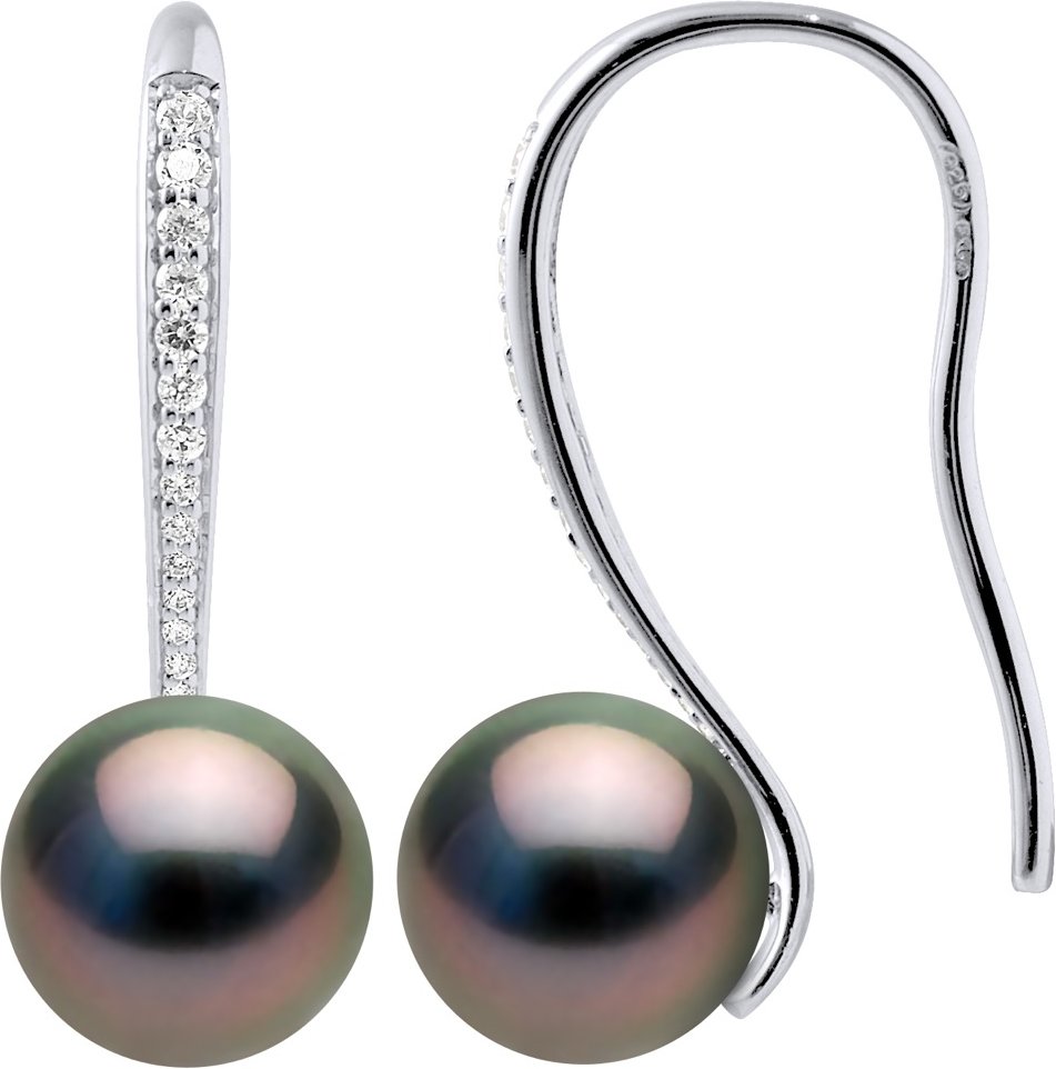 Ohrringe, echte Tahiti-Zuchtperlen, rund, 8–9 mm, mit kubischen Zirkonia