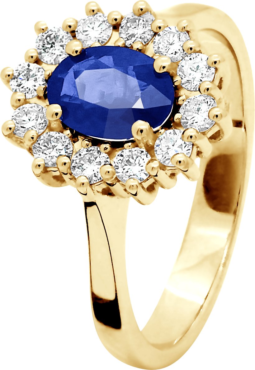 DIADEMA - Ring - Saphir umgeben von Diamanten - Gelbgold