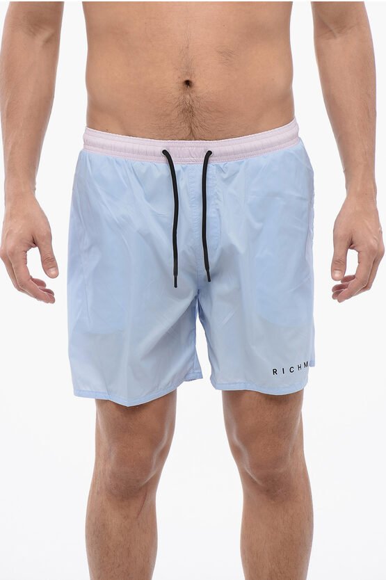 Zweifarbiger Boxer-Badeanzug in Blau, Rosa