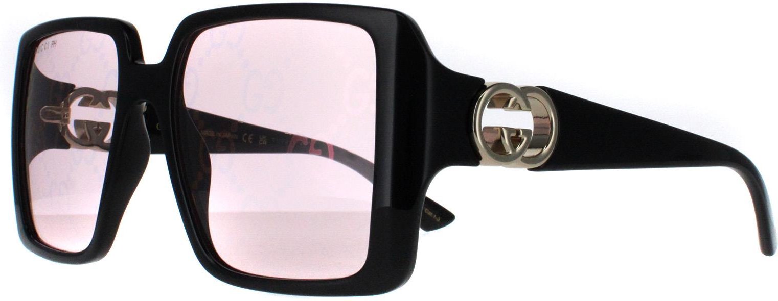 Gucci Square Womens Schwarz mit Gold Dusky Pink w Logo Spiegel Photochromic GG1692S