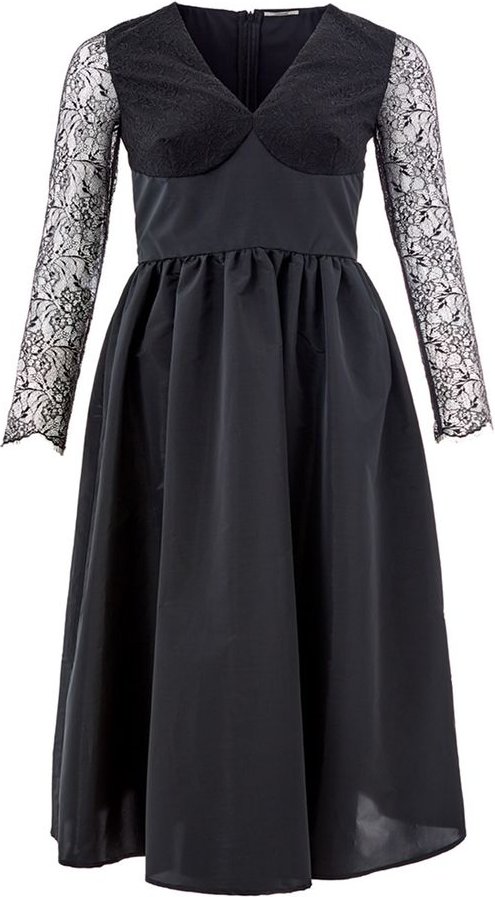 Schnürärmel Midi-Kleid V-Ausschnitt