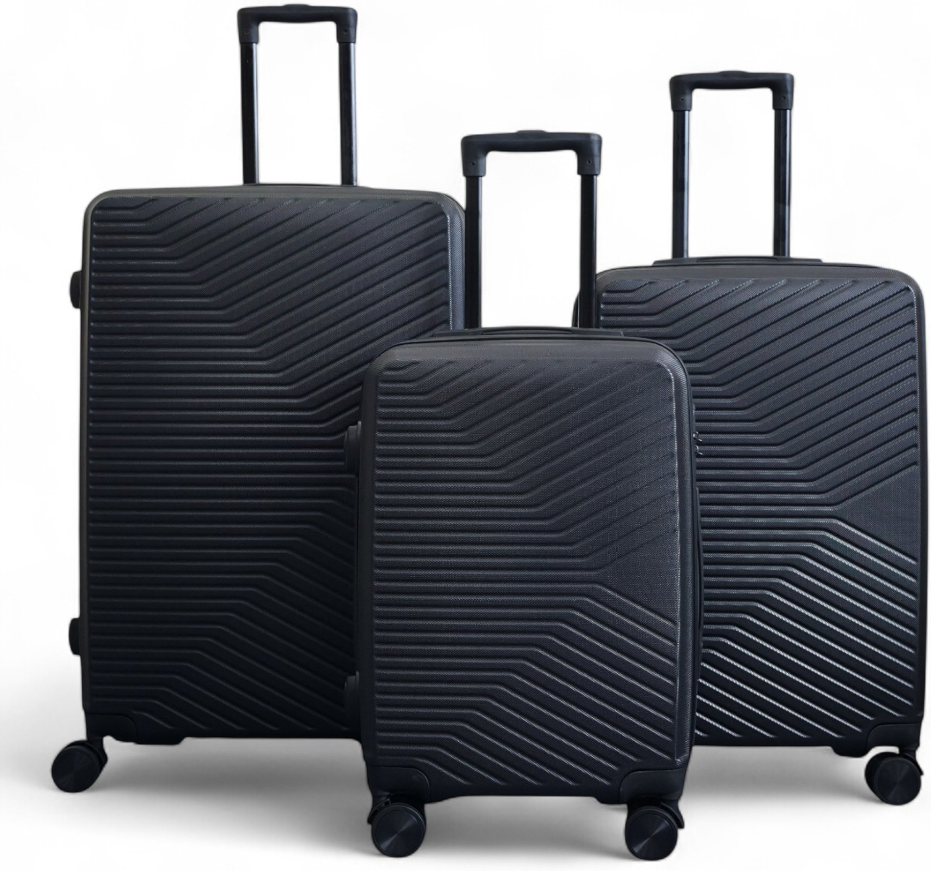 Hartschalenkoffer Schwarz Robustes 8-Rad-Gepäck Kabinenkoffer-Taschenset