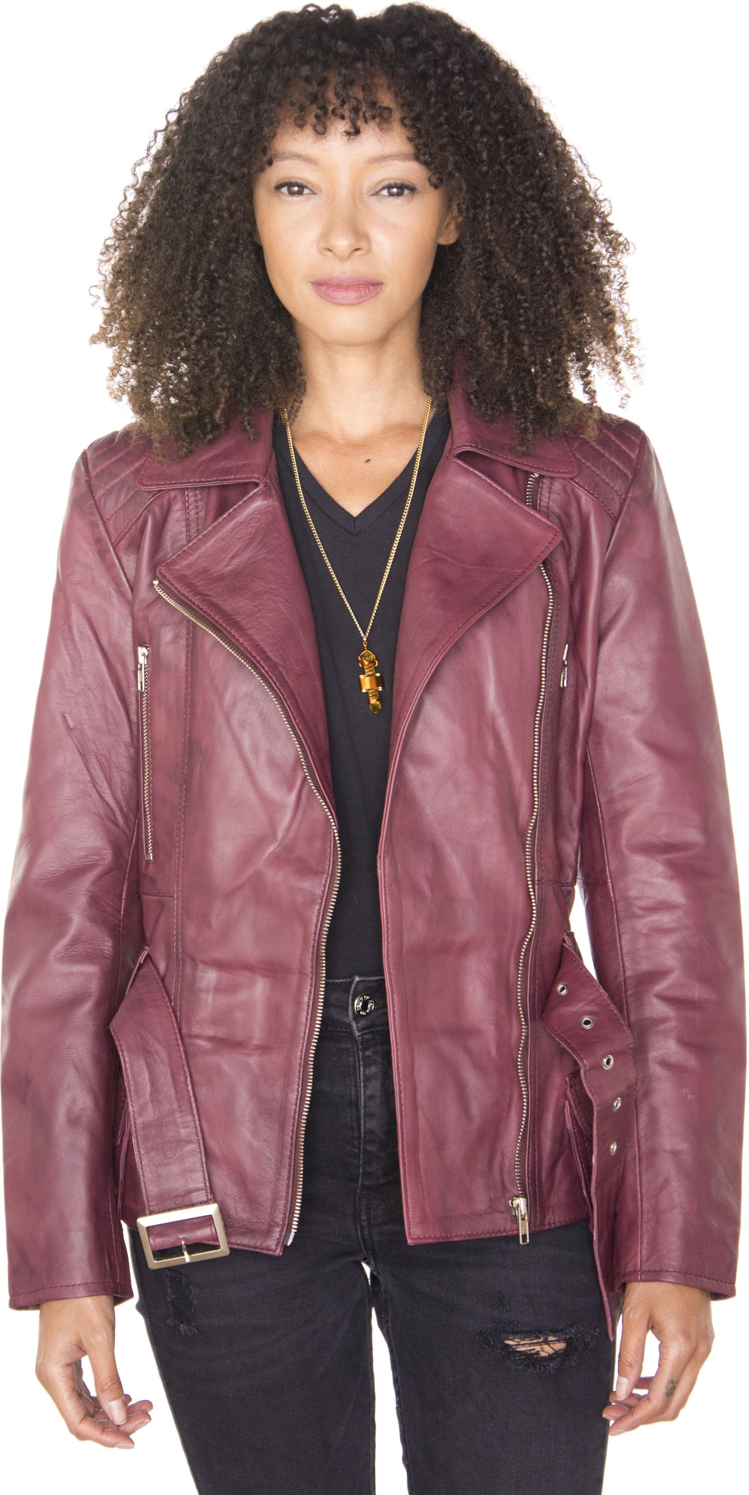 Lange Damen-Bikerjacke aus Leder – Quito