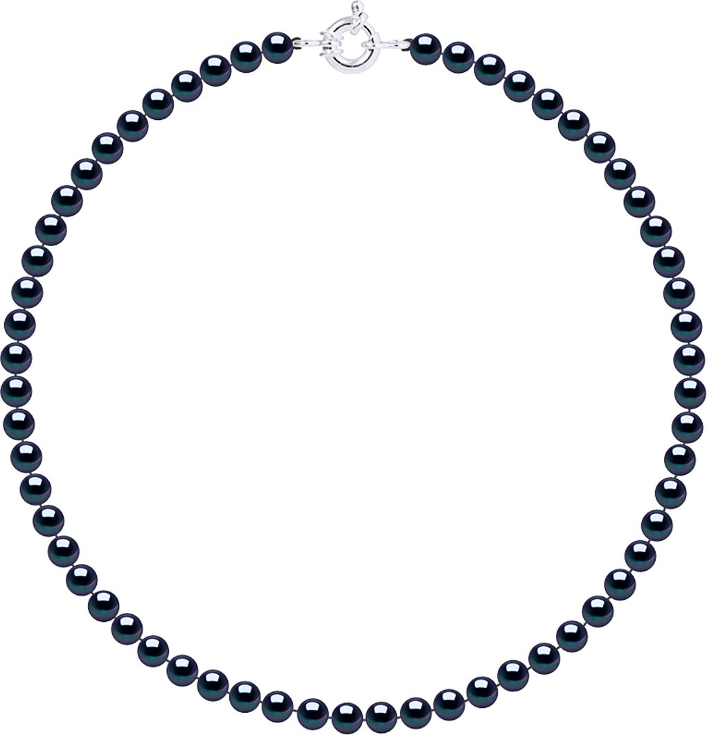 DIADEMA - Halskette - Echte Süßwasserperlen und - Schwarzer Tahitian Style - Silber