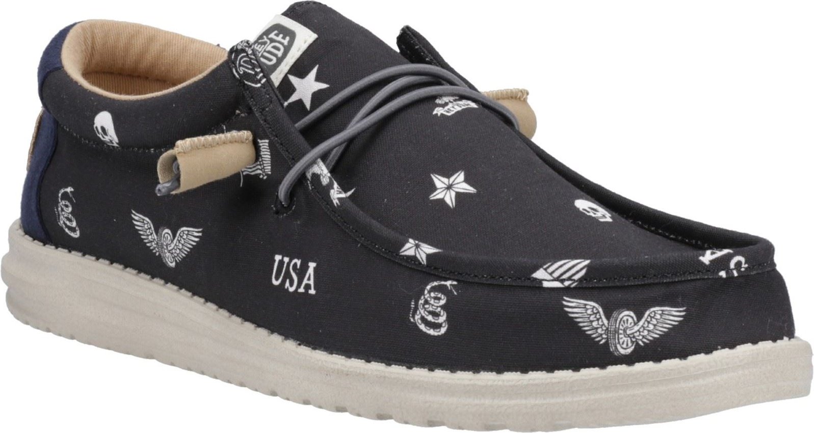 HEYDUDE Wally Stars n Skulls 100% Baumwolle Herren Schwarz Bootsschuhe