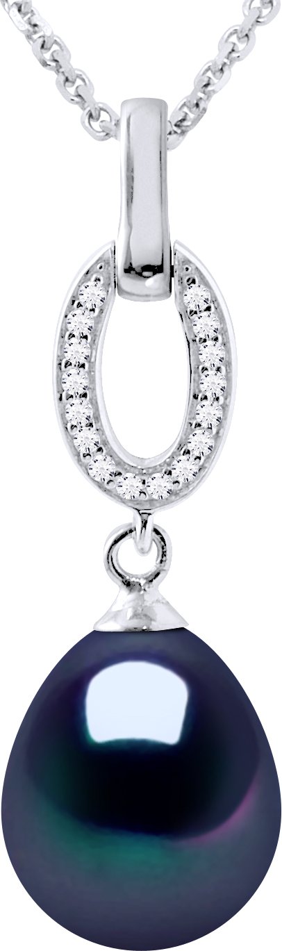 SHUTTLE Halskette Süßwasserperlen-Schmuck 9-10mm Schwarz 925