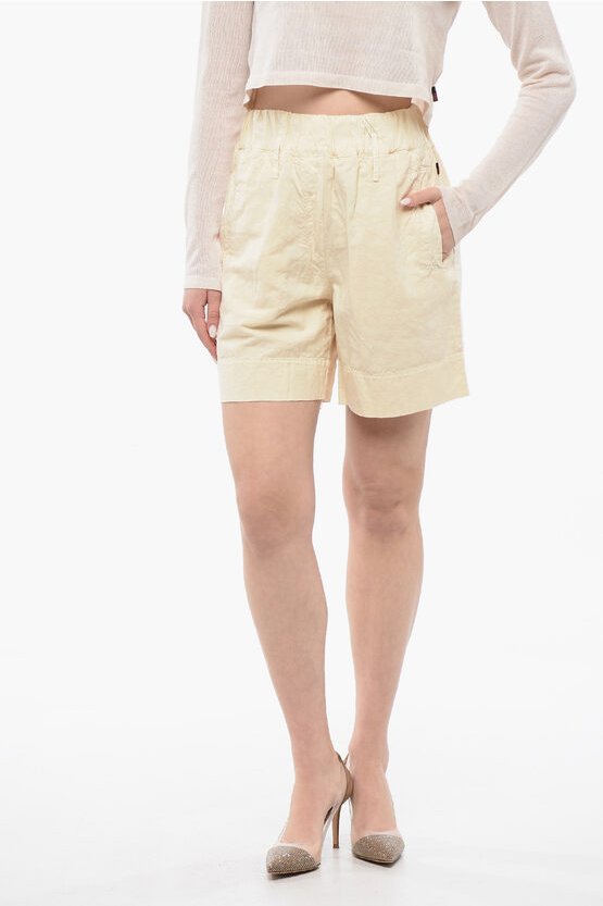 Leinen-Mix-Shorts mit elastischem Bund in Beige