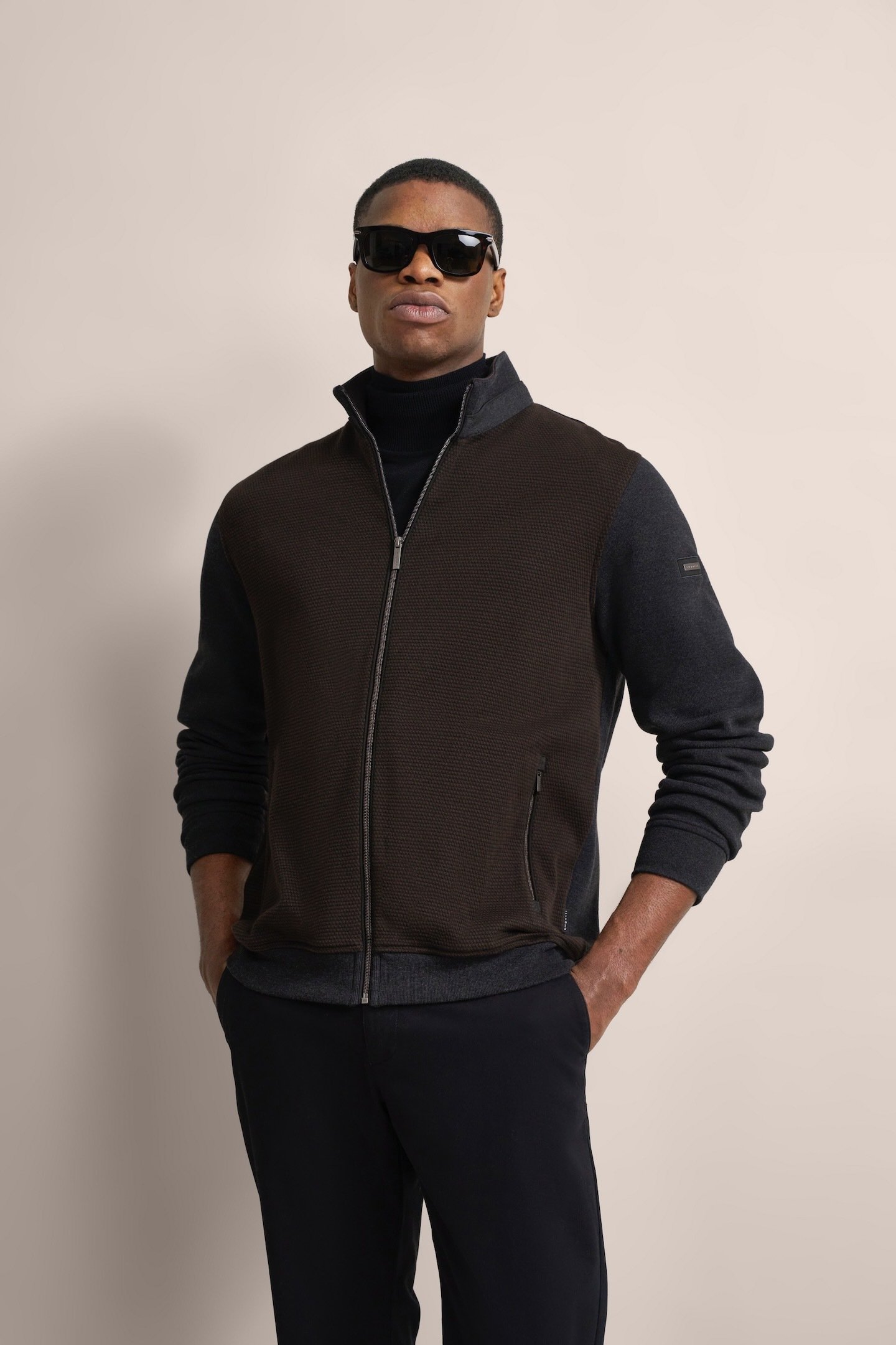 Thumbnail - Bugatti Herren Sweatjacke mit Hahnentrittmuster