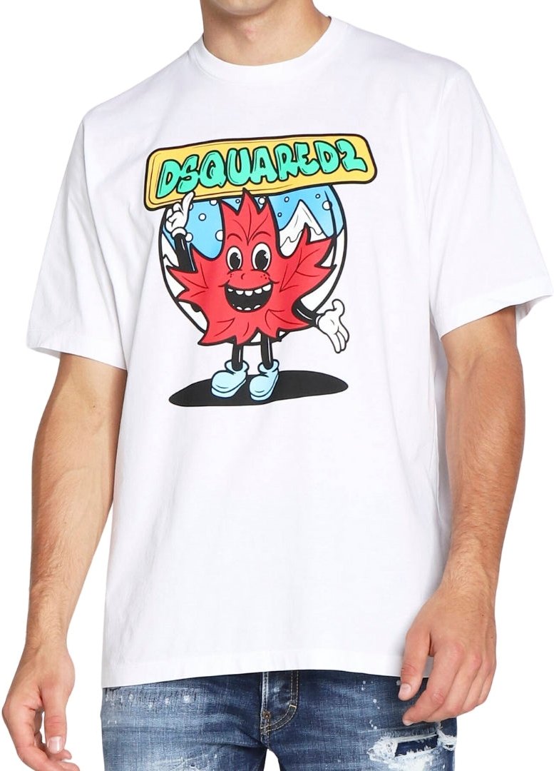 Dsquared2 - Weißes T-Shirt mit Ahornblatt vorne