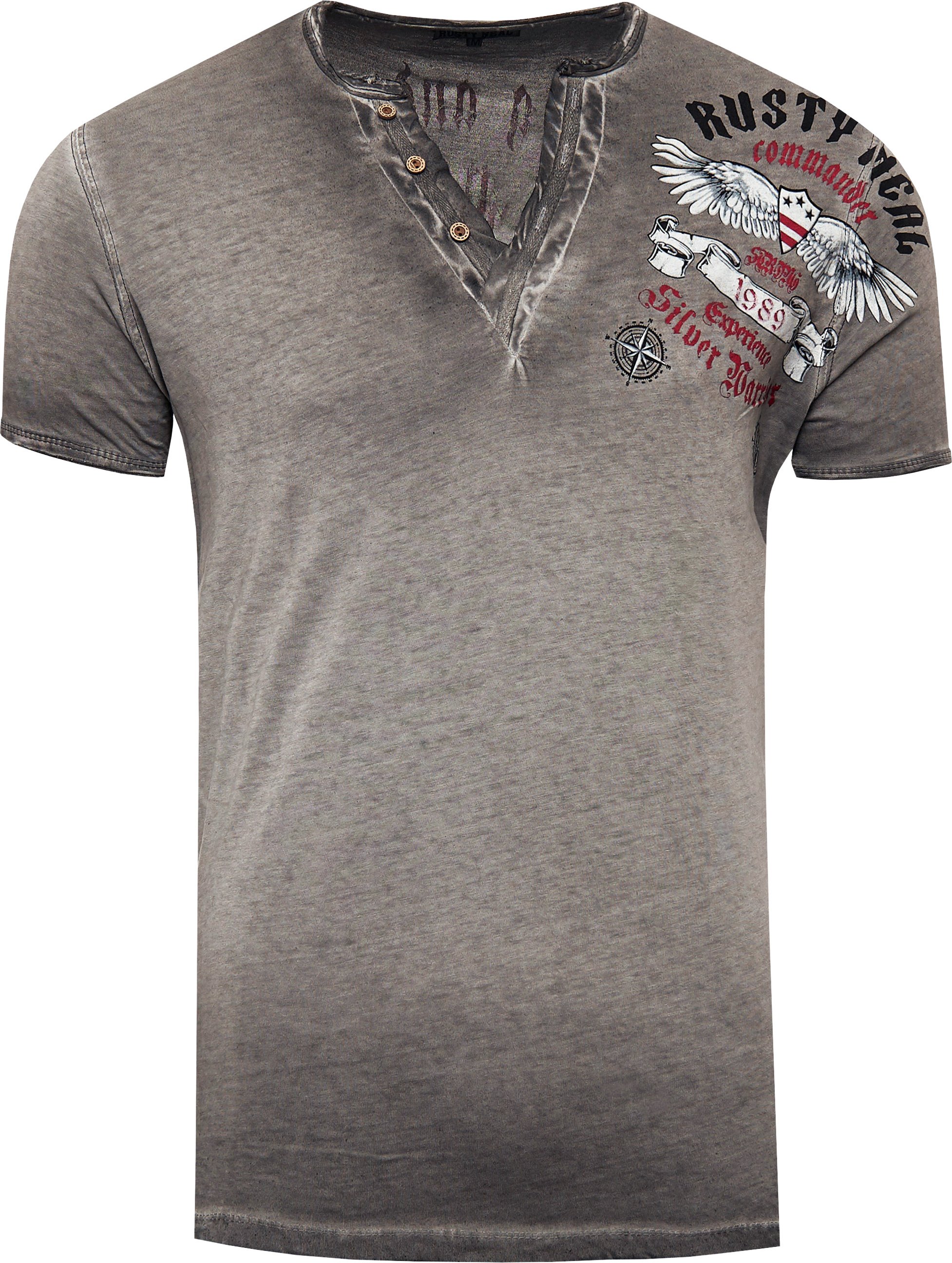 V-Neck T-Shirt Verwaschen mit Seitlichem Print