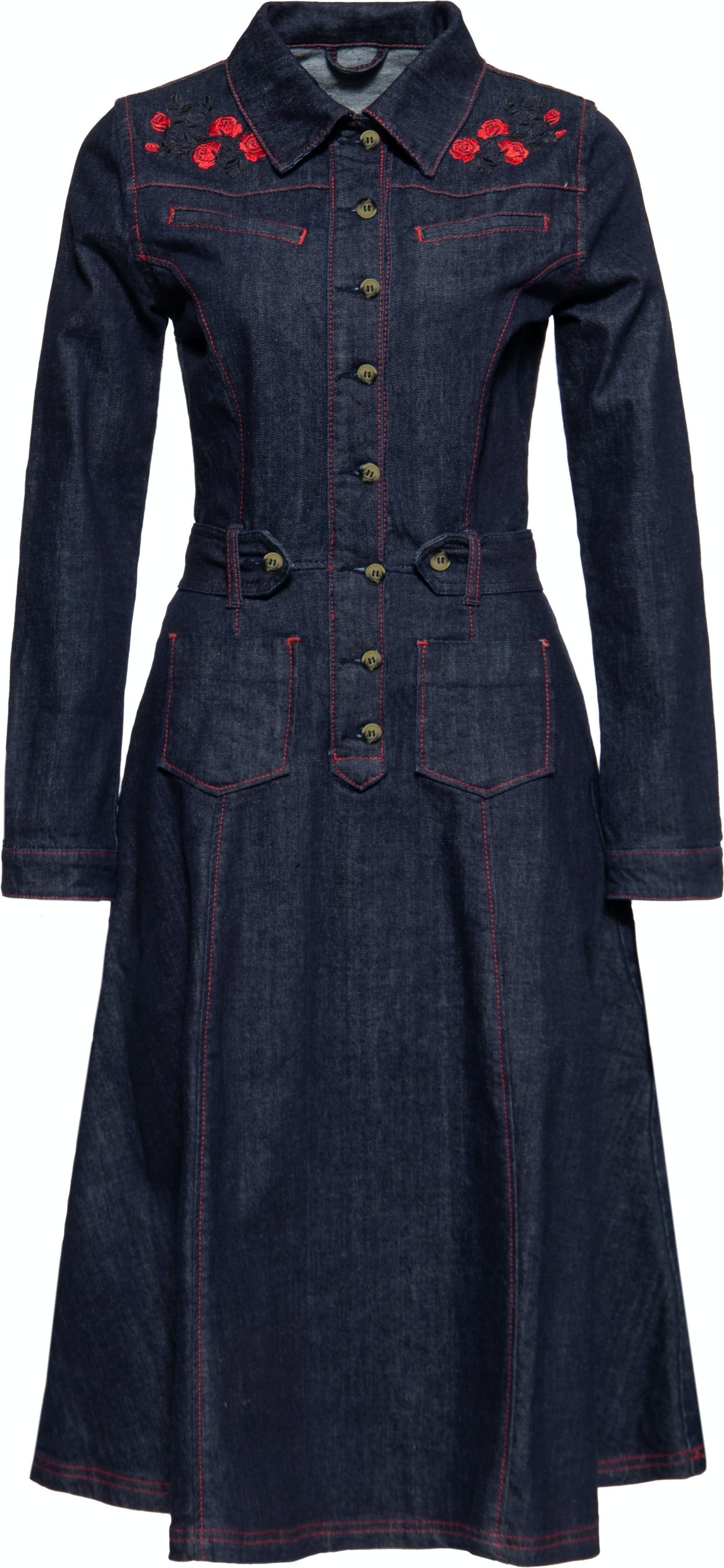 Queen Kerosin Damen Western Swing Kleid Roses Denim