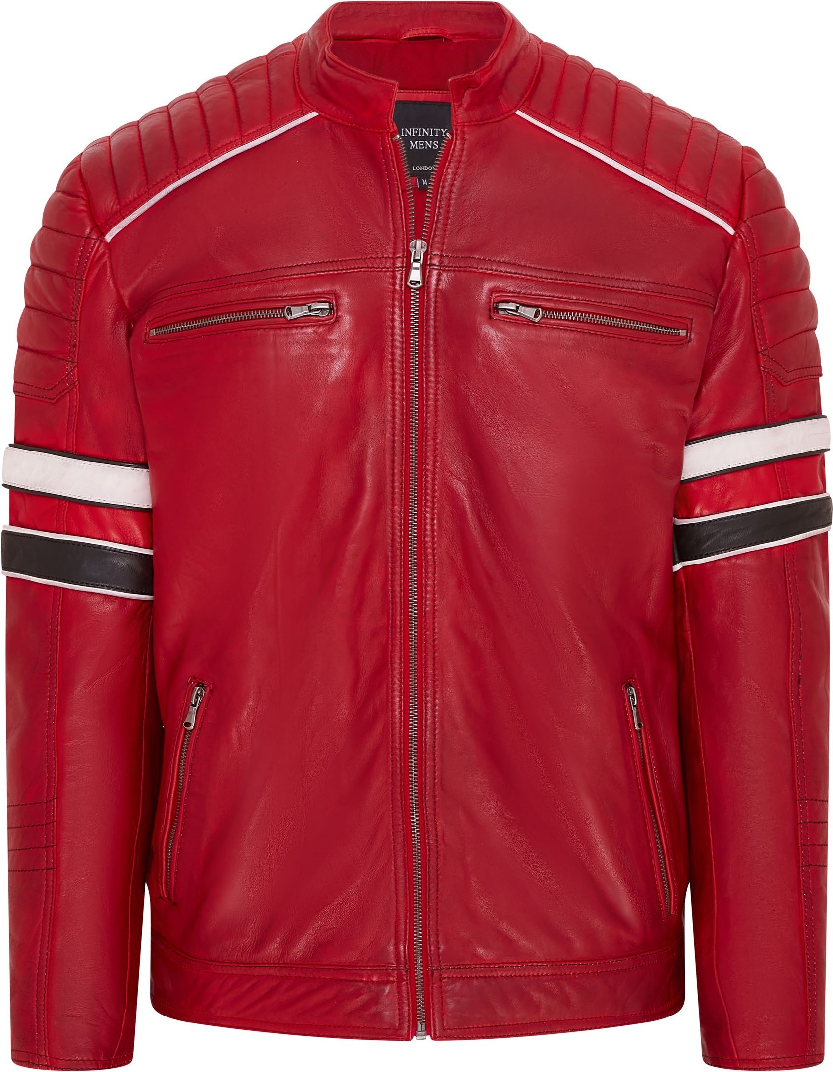 Rote gesteppte Biker-Rennjacke aus Leder für Herren – Brevik