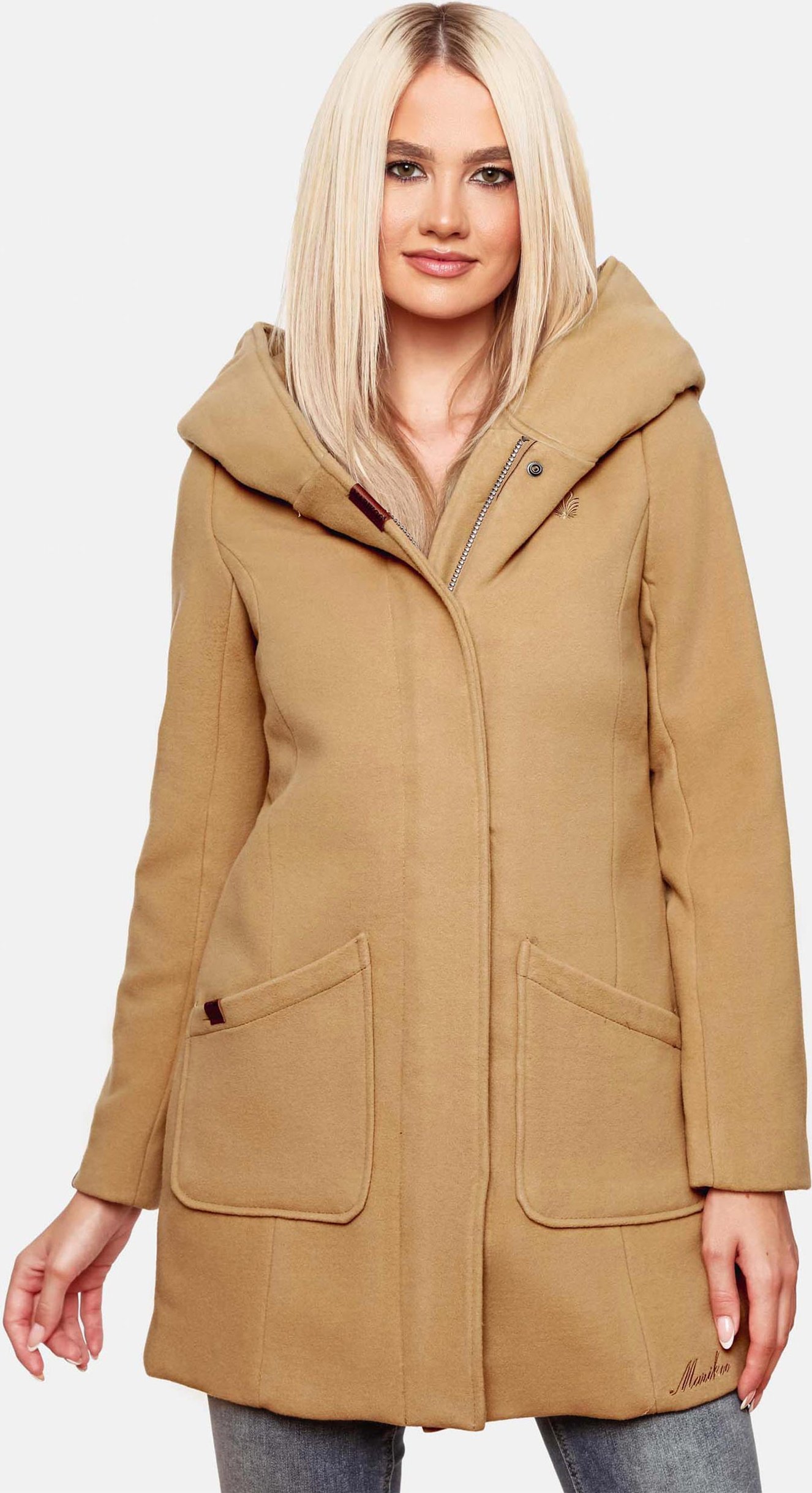 Marikoo Damen Wintermantel mit Kapuze und tailliertem Schnitt