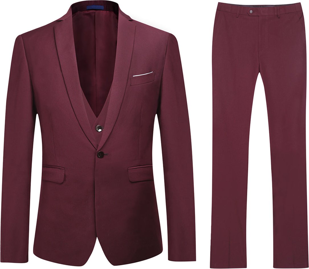 3-teiliger Slim Fit klassischer kastanienbrauner Anzug