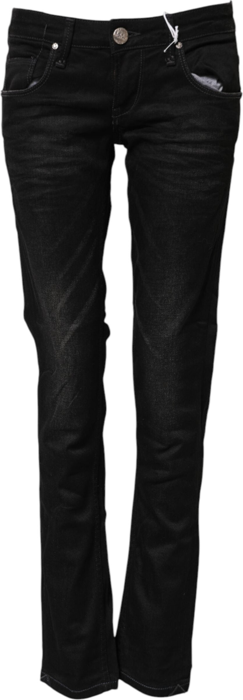 Acht Schwarze Baumwolle Slim Fit Denim Niedrige Taille Jeans